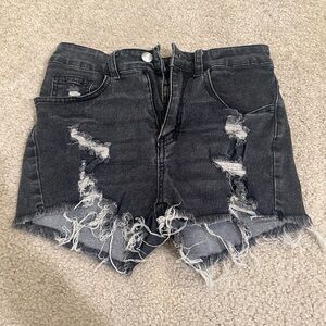 Grey Distressed Denim Shorts